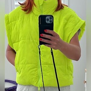 Free People FP Movement Vest Nylon Sleeveless Zip Puffer Bright Yellow Womens M